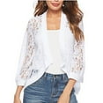 thumbnail image 2 of BiZtdJrK Women's Lace Cardigan 3/4 Sleeve Open Front Cardigans Lightweight Summer Bolero Shrugs Beach Cropped Cover Up White XL, 2 of 5
