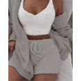 thumbnail image 1 of Conjunto de pijama de tres piezas con mangas largas y pantalones cortos de felpa para el hogar, 1 of 5