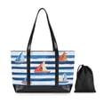 thumbnail image 7 of FORMRS Canvas Laptop Tote Bag for Women with 15.6" Computer Compartments Shoulder Handbag, Blue Sailboats, 7 of 7