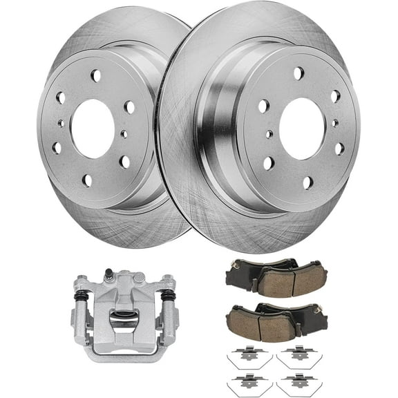 Detroit Axle - Rear Disc Rotors Brake Pads Right Caliper Replacement for Escalade Silverado Sierra 1500 Tahoe - 5pc Set