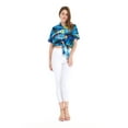 thumbnail image 5 of Women's Hawaiian Tie Front Crop Top Aloha Shirt in Sunset Blue S, 5 of 5