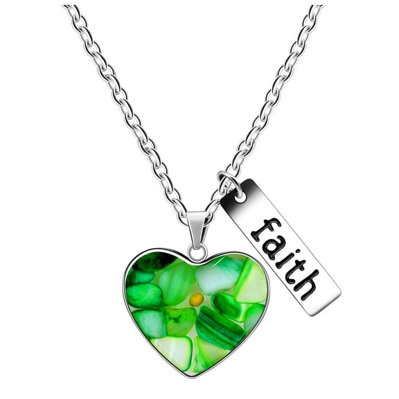 Uloveido Simulated Agate Gravel Green Heart Pendant Necklace with Mustard Seed Charms Faith Inspirational Jewelry for Y962 (Green)