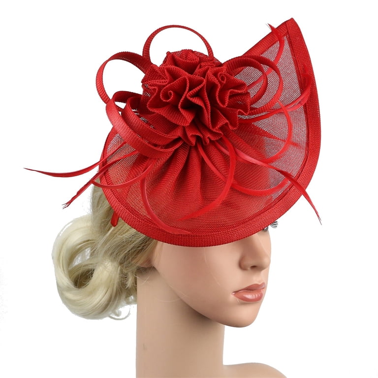 Elegant Red Feathered Women\'s Hat Mini Top Hat Red Feather Fascinator Cocktail at Amazon  main image 3