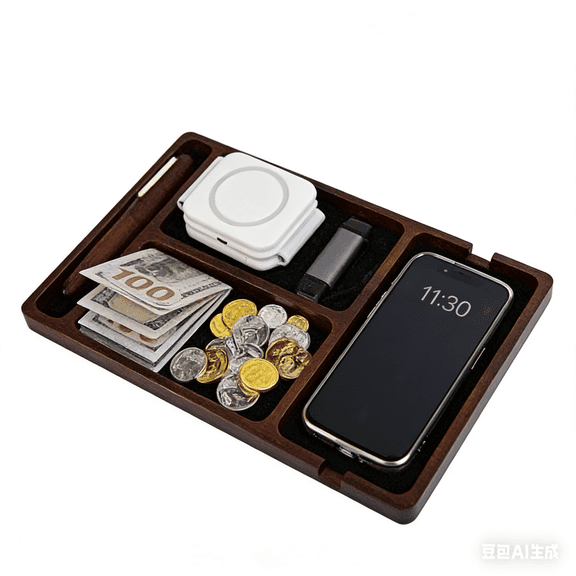 MultiBey Acacia Wood Valet Tray, Minimalist Nightstand Organizer for Keys, Watch & Phone