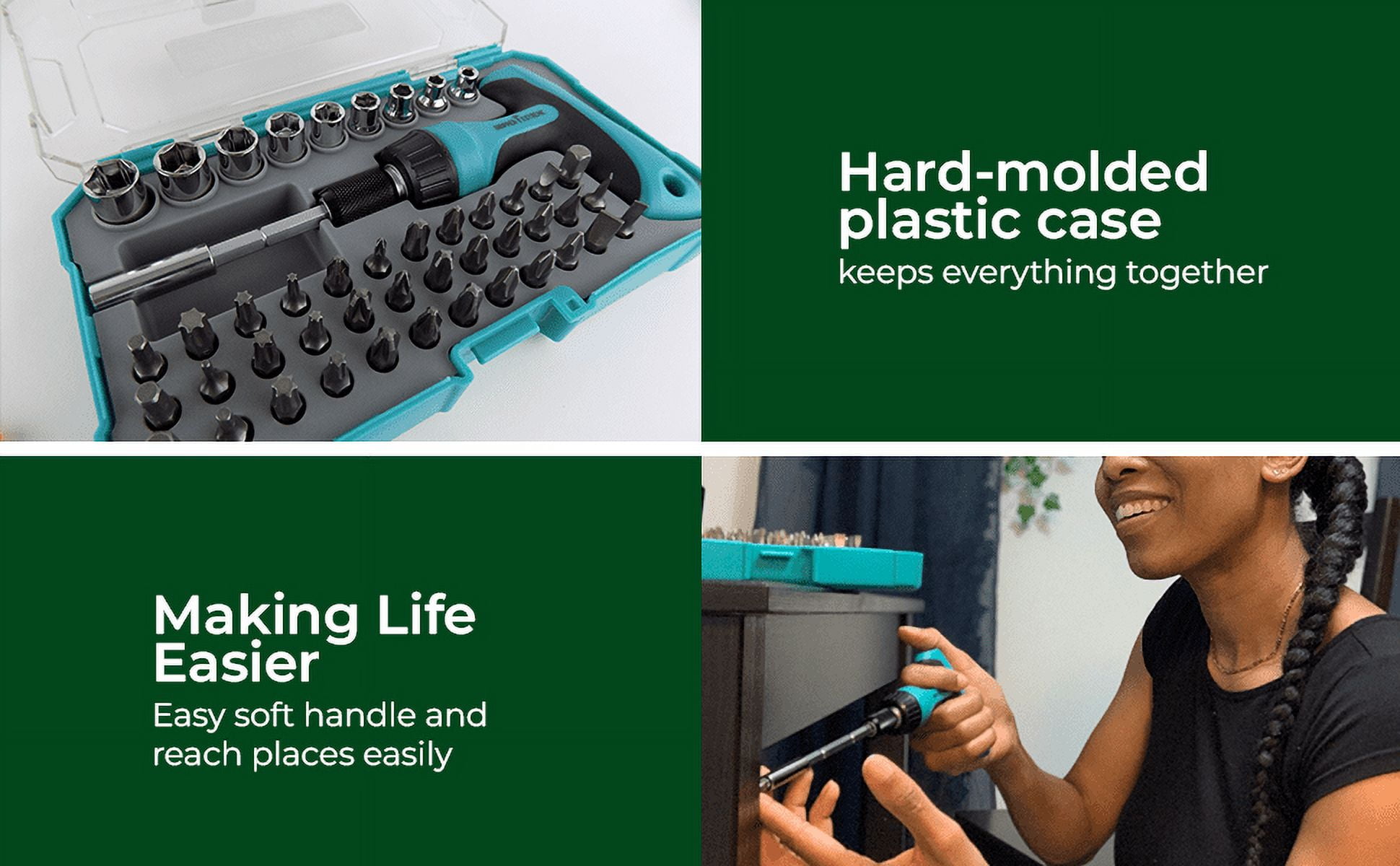 GRIPPER EXTREME, T-HANDLE RATCHET MULTI-BIT SCREWDRIVER SET