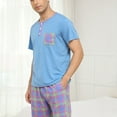 thumbnail image 3 of Defitshape Men's Short Sleeve Shorts Pajama Set Matching Plaid 2 Piece Summer Pajamas Comfy Soft Thin Vintage Fall Henley Shirt Casual Pocket Button Spandex Pjs Blue Orange XX-Large, 3 of 5