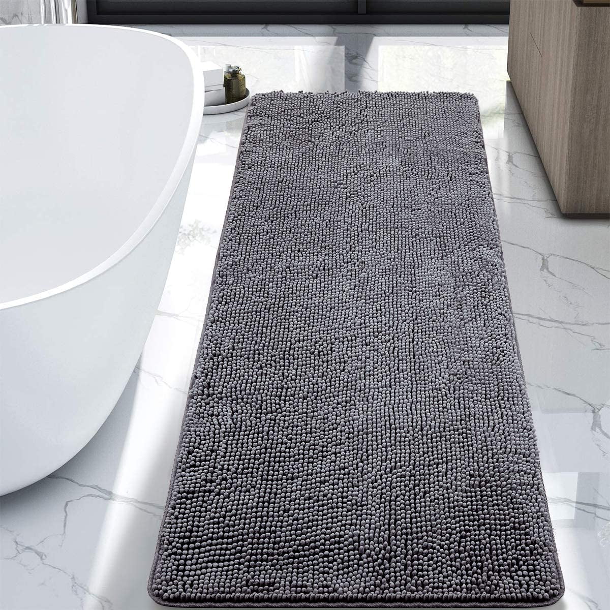 Bath Room Tub Bath Mats for Bathroom Non Slip Luxury Chenille Ultra Soft Bath Rugs 24x36 Absorbent Non Skid Shaggy Rugs Washable Dry Fast Plush Area Carpet Mats for Indoor Pure White
