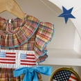 thumbnail image 6 of Sopiago My First Fourth of July Baby Girl Outfit American Flag Bubble Romper Bowknot Ruffle Bodysuit Smocked Toddler Baby Girl Clothes Brown,12-18 Months, 6 of 7