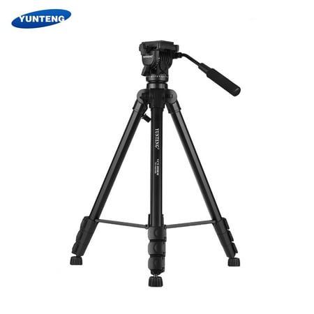 YUNTENG VCT-999RM Professional Aluminum Alloy Video Tripod 4-Section Adjustable with Fluid Pan & Tilt Head for Canon Nikon Sony DSLR ILDC Camera Camcorder DV Max. Height 206cm Max. Load