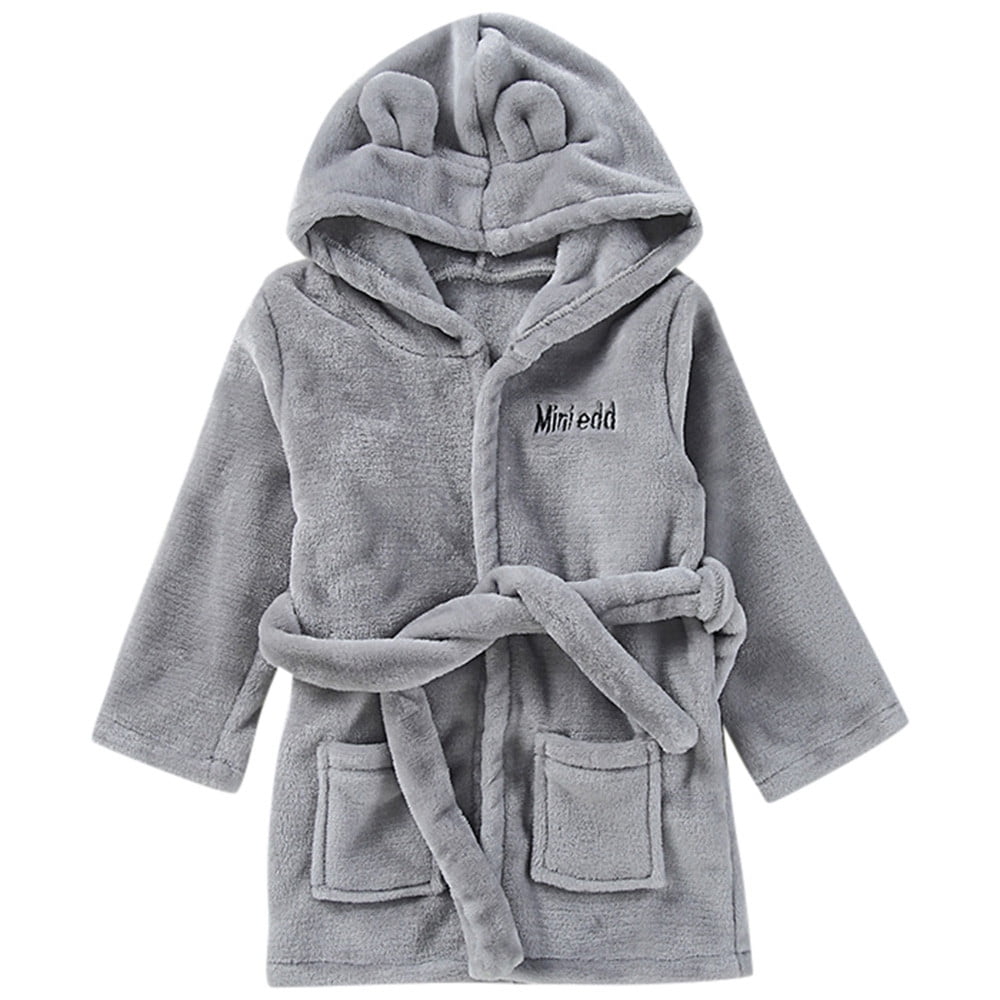 Toddler KidS Baby Solid Bathrobe Cotton Plush Hooded Bath Robe Towel