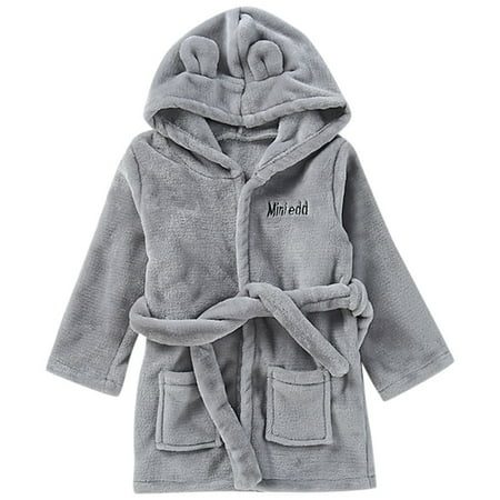 

Toddler KidS Baby Solid Bathrobe Cotton Plush Hooded Bath Robe Towel Pajamas