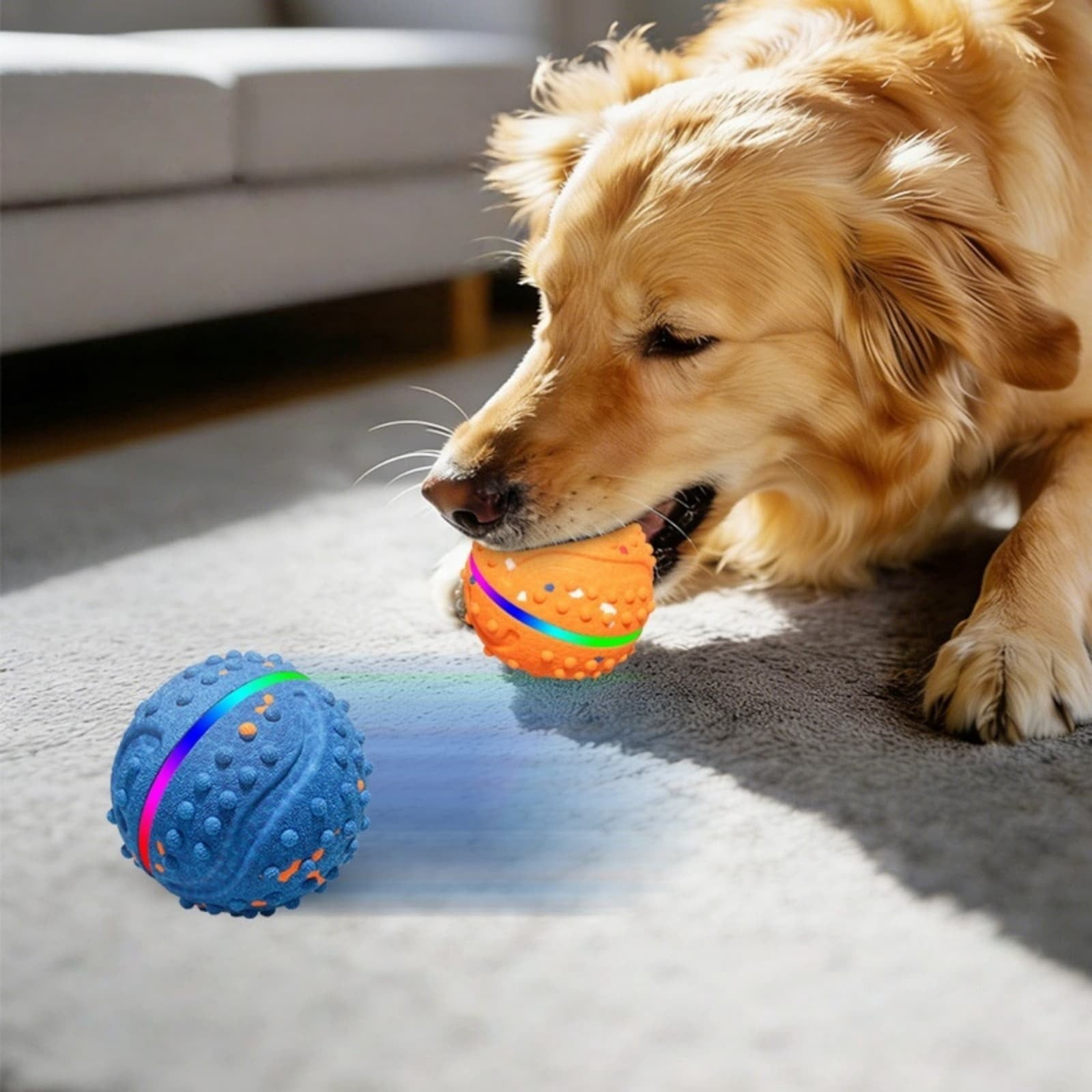 Automatic Rechargeable Self Moving Bouncing Flashing Lights Interactive Pet Toy 315 Inch for Small Medium Dogs Cats Indoor Outdoor Play