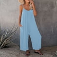thumbnail image 7 of Adjustable Strap Jumpsuits Women V Neck Casual Summer Sleeveless Loose Jumpsuit Long Pants Rompers with Pockets Sky Blue M, 7 of 7