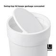 Umbra 1.6 gal Touch Plastic Swing Top Lid Bathroom Trash Can, White