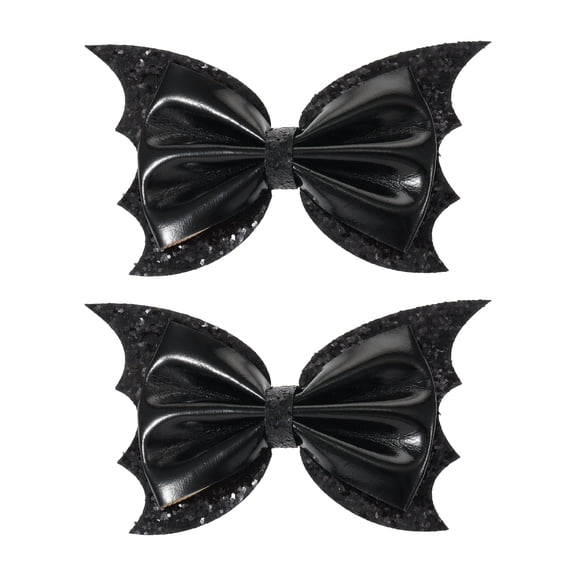 Way to Celebrate Halloween Mini Bat Bow Hair Clip Set, Black, 2 Pieces, Alligator Hair Clip