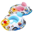 thumbnail image 2 of Kids Inflatable Pool Float With Steering Wheel Cartoon Car Shape Baby Swimming Ring For Toddlers Summer Water Toy For Beach Pool Bathtub 2PCS, Blue+Pink, 2 of 8