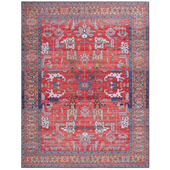 SAFAVIEH Tucson Gwendolyn Oriental Machine Washable Area Rug, Rust/Navy, 10' x 14'