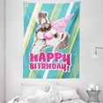 thumbnail image 1 of Birthday Party Tapestry, Happy Birthday Lettering with Party Dog Clown Nose Pointy Hat, Wall Hanging for Bedroom Living Room Dorm Decor, 60W X 80L Inches, Turquoise Mint Green Pink, by Ambesonne, 1 of 2