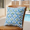 thumbnail image 5 of Blue and Green Floral Outdoor Throw Pillow Covers 18x18 Waterproof Set of 2, Block Print Outside Pillow Cover with Piping Edge, Navy Blue Outdoor Pillows for Porch and Patio Furniture, 5 of 6