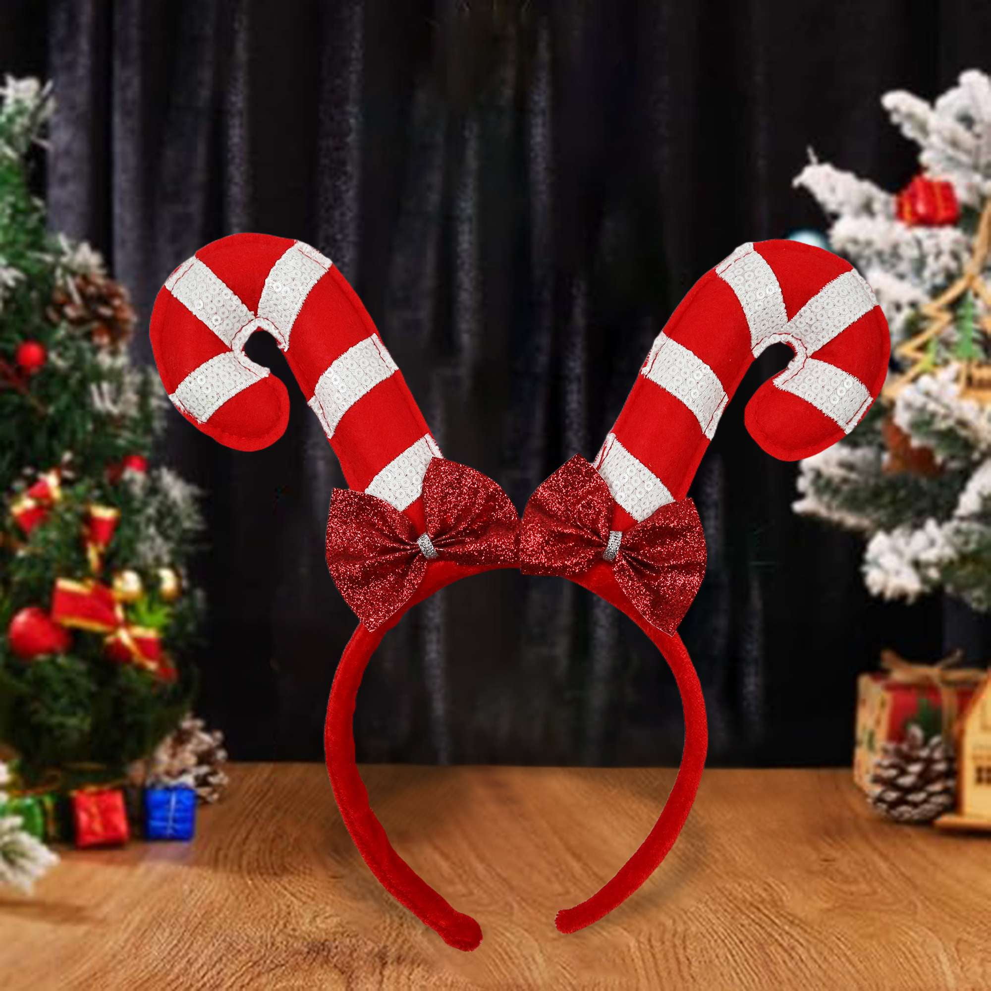Holiday time Candy Cane headband,9 inch height,red colour