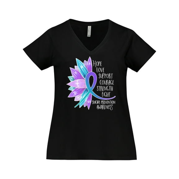 Inktastic Suicide Prevention Awareness Purple Teal Sunflower Ribbon Women's Plus Size V-Neck T-Shirt