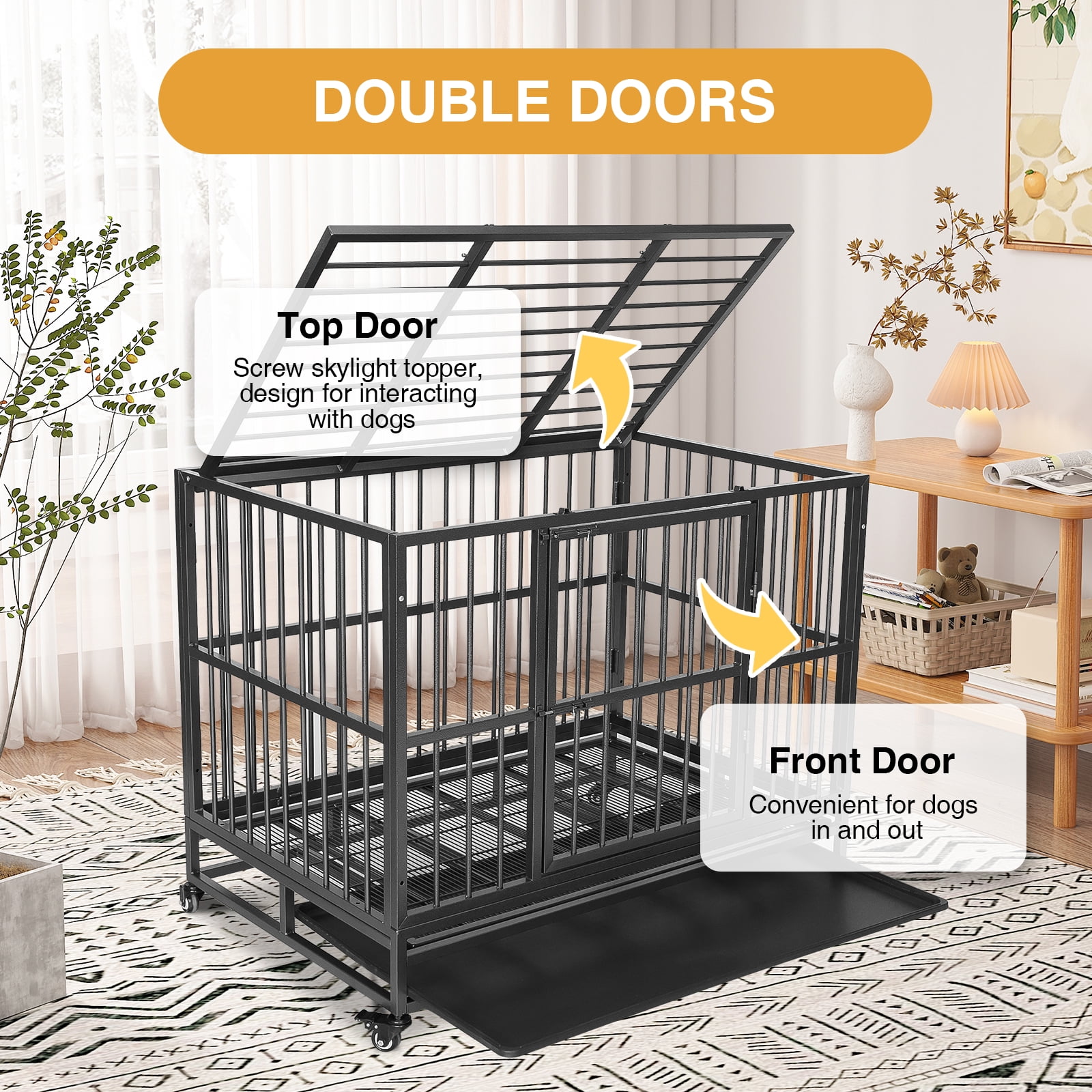 Walnest 36"H Heavy Duty Dog Cage Small Dog Crate Mini Medium Pets Playpen W/ Tray&Wheels