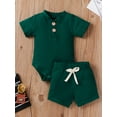 thumbnail image 3 of WIBACKER Baby Boy Girl Summer Outfits Button Short Sleeve Romper Bodysuit & Shorts Sets Newborn 3 6 9 12 Months Clothes, 3 of 10