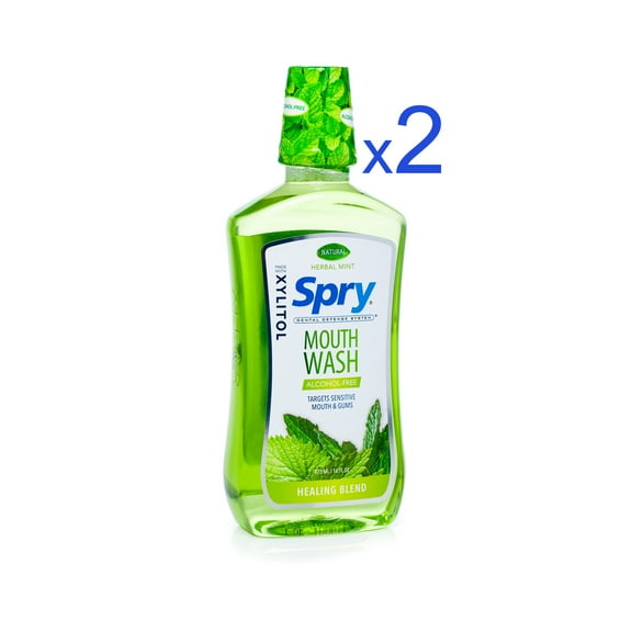 Spry Xylitol Mouthwash, Natural Ingredients, Enamel Support Oral Rinse Herbal Mint 16 fl oz 2 Pack