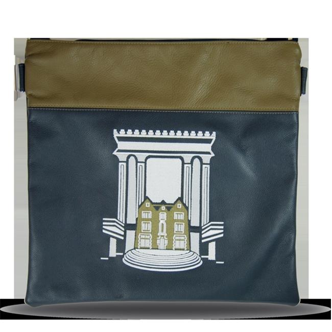 Prestige Embroidery 780NVXL Leather Tallis Bag with an Olive Strip