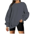 thumbnail image 4 of VANLOFE Women's Solid Color Long Sleeve Sweatshirt Round-Neck Sweatshirt for Women Women's Fashion Trendy Dark Gray Sweatshirt S, 4 of 6