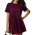 thumbnail image 3 of Womens A-Line Velvet Lace Overall Pleated Swing Babydoll Flared Wedding Mini Dress Wine Red XXL, 3 of 9