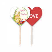Happy Easter Yellow Bunny Child Egg Culture Toothpick Flag LOVE Heart Lable Cupcake Pick