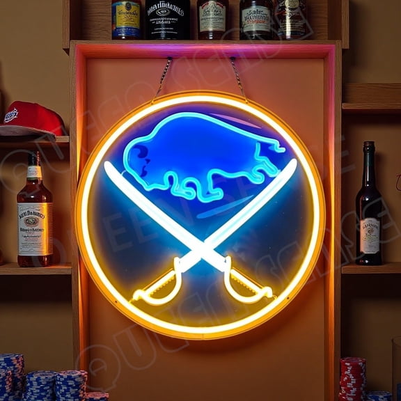 Queen Sense 16"x16" For Buffalos Sports League Sabres LED Neon Sign for Wall Decor Dimmable USB Powered LED Light W116BSLVVD-5VLED