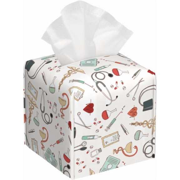Tissue Box Cover Doctor Nurse Tissue Box Holder Tissue Box Cover Square Decorative Bathroom, Bedroom Or Office, White