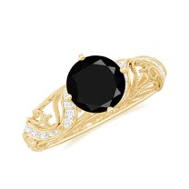 1.25 CT Black Onyx and Diamond Milgrain Engagement Ring, 14K Yellow Gold, US 3.50