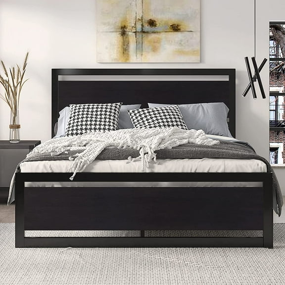 Queen Bed Frame, Heavy-Duty Platform Metal Base, No Box Spring Required, Black