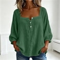 thumbnail image 4 of LIaqionyy Womens Cotton Linen Shirts 3/4 Sleeve Square Neck Casual Loose Solid Color Summer Blouses Clothes, 4 of 7