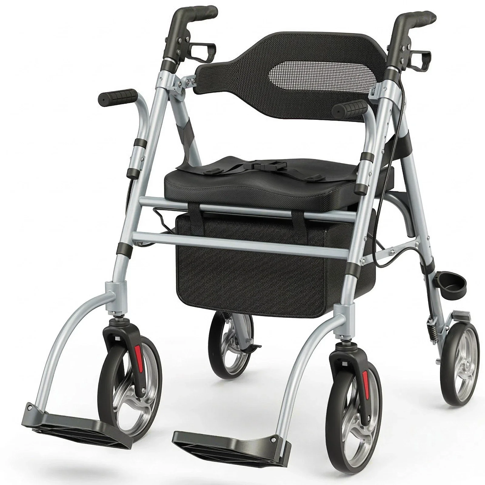 Foldable Rollator Walker for Seniors with Seat, Lightweight 2 In 1 Rolling Walkers Wheelchair Combo for Adult, Transport Chair with Brakes, Adjustable Seat and Handle, 310 Lb. Weight Capacity