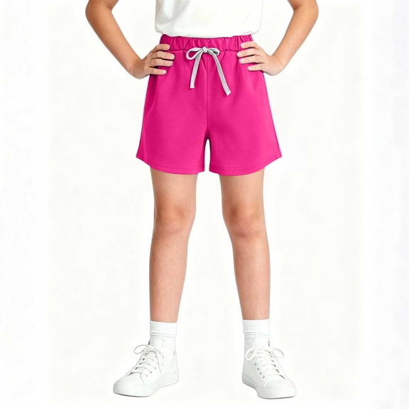 Mooqilaa Girls Athletic Shorts Size 14-16, Elastic Waist Relaxed Fit Cotton Summer Kids Running Shorts Hot Pink