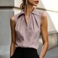 thumbnail image 2 of Women's Cotton Pleated Collared Tank Top Summer Trendy Button Down Sleeveless Blouses Elegant Work Office Tops Pink, 2 of 9