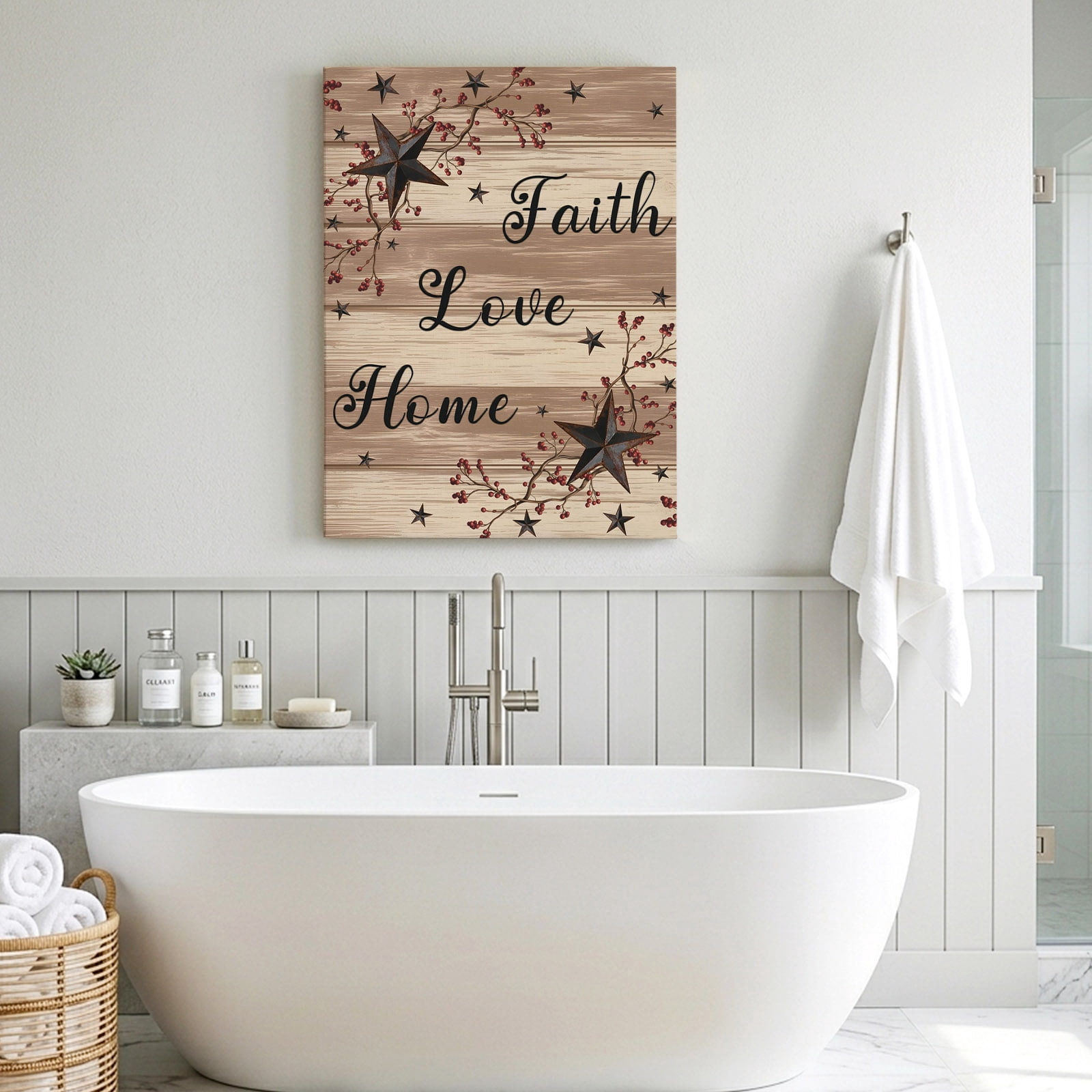 Retro Country Stars Canvas Wall Art for Living Room, Faith Love Home Berries Farmhouse Brown Striped Poster Print Painting for Bedroom Office Home Decoration Wall Pictures Prepare To Hang 12"x12"