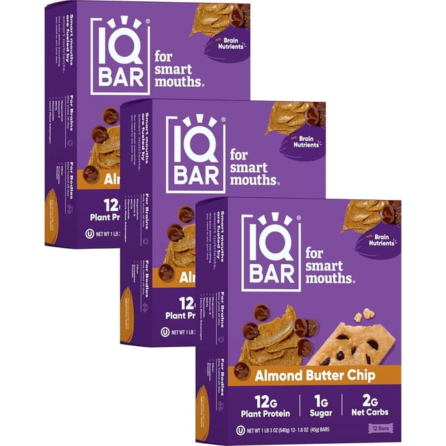Brain and Body Plant Protein Bars - Chocolate Sea Salt - 12-Count Low Carb - Gluten Free, High Fiber, Vegan Snacks - Low Sugar Meal Replacement