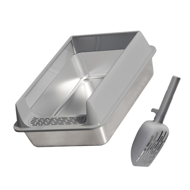 Yiran Medium Size Stainless Steel Semi Enclosed Cat Litter Box, Khaki