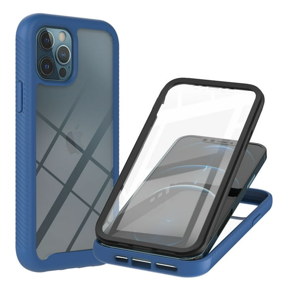 iPhone 11 Case with Built-in Screen Protector, Hybrid Rugged Full Body Protection Shockproof Anti-Scratch Transparent Clear PC Back Cover, Blue