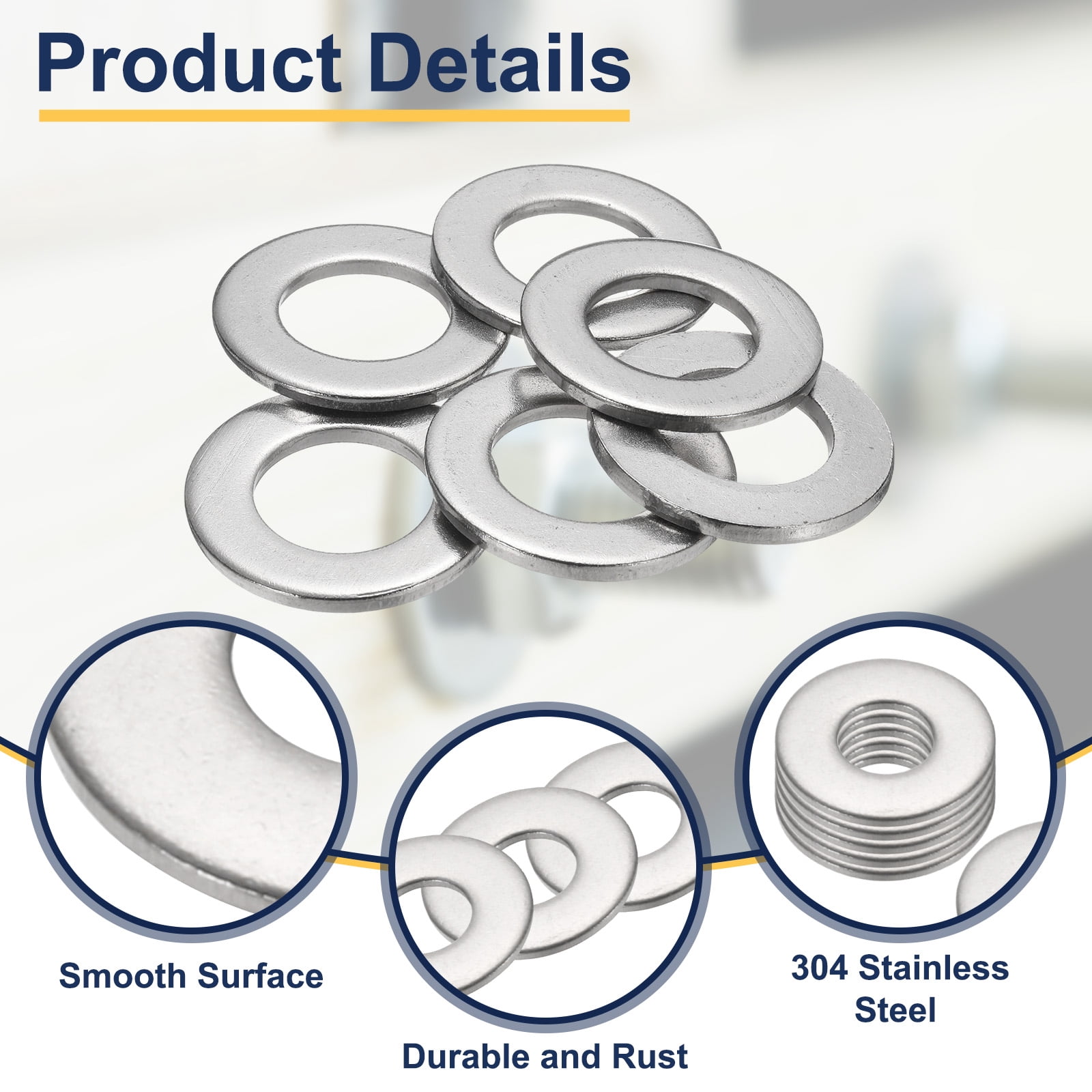 M33 Flat Washer for Screw, 6Pcs 304 Stainless Steel Washers 33MM ID x 60MM OD x 4MM Thick(Silver Tone)