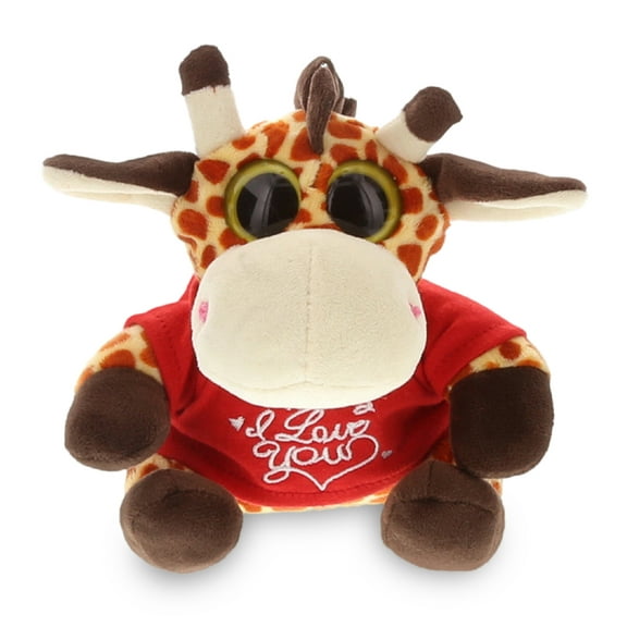 DolliBu I LOVE YOU Sparkling Big Eye Giraffe Plush- Cute Stuffed Animal with Red Shirt For Valentine, Anniversary, Romantic Date, Boyfriend, or Girlfriend Gift - 6 Inches
