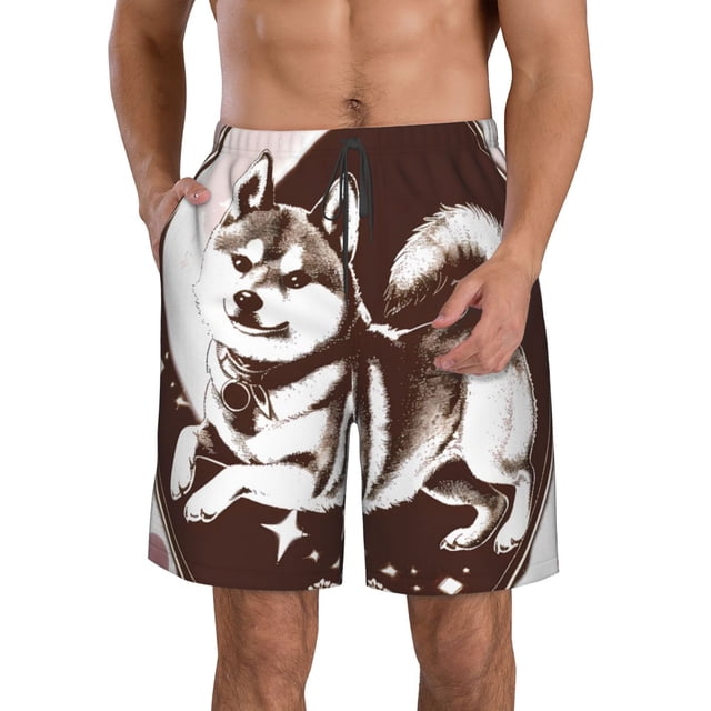 Balery Vintage Husky Dog Traje de Baño Estilo Hawaiano para Hombre, Shorts de Secado Rápido con Bolsillos-X-Large
