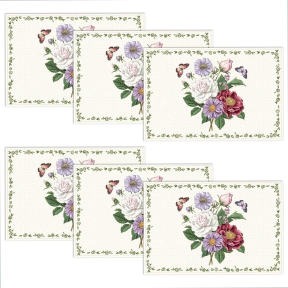Floral Butterfly Placemats Set of 6 17.7x11.8 Inch Flowers Butterfly Linen Non-Slip Table Place Mats Spring Summer Heat Resistant Washable Placemats