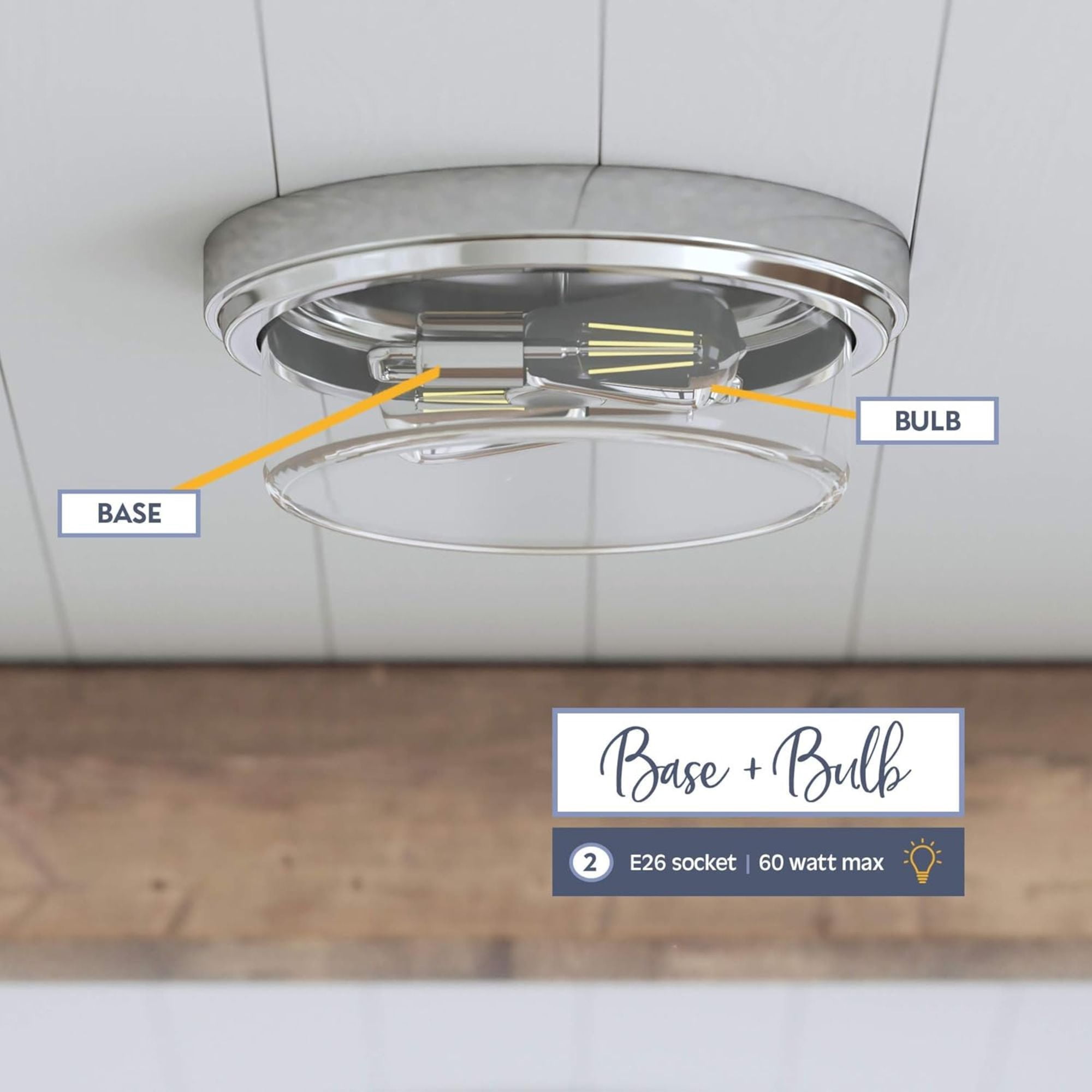 Prominence Home 3 Pack Madalyn 13" Ceiling Light, Clear Drum Glass, Brushed Nickel