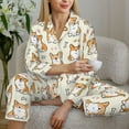 thumbnail image 5 of JUNZAN Cartoon Corgi Print Womens Pajama Sets,Long Sleeve Button Down for Women Pjs 2 piece, 5 of 7